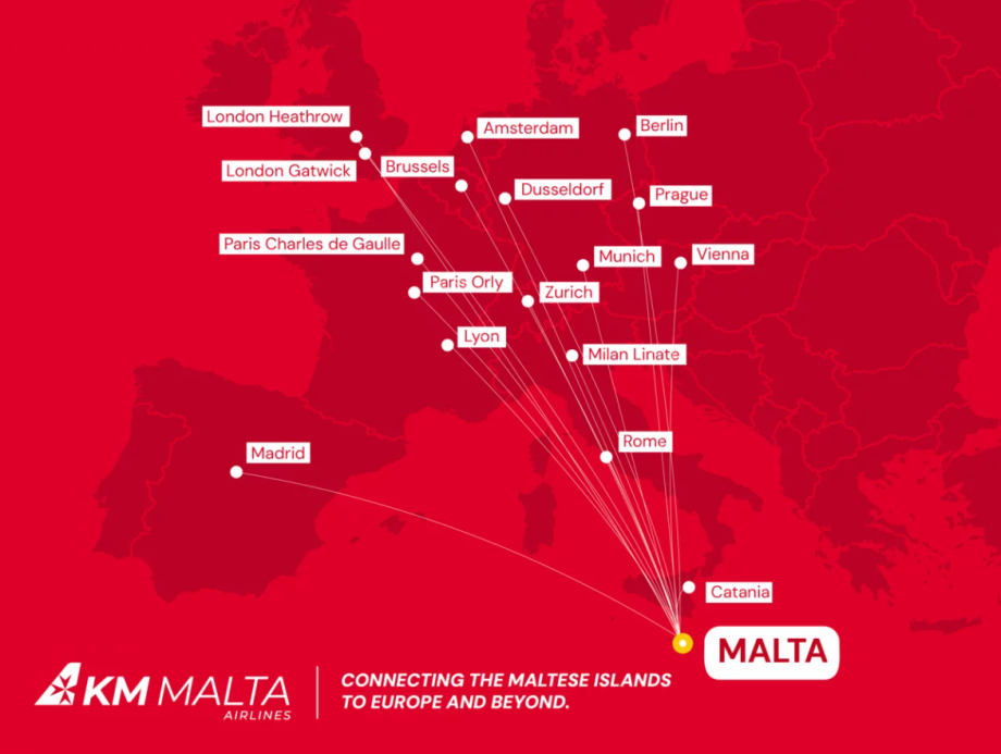 KM Malta Airlines - mapa tras