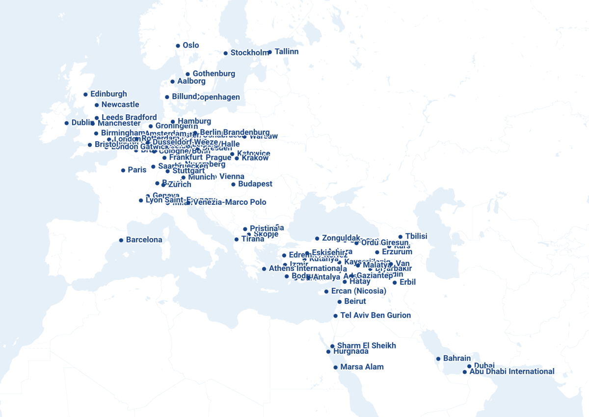 Route map aerolinií SunExpress