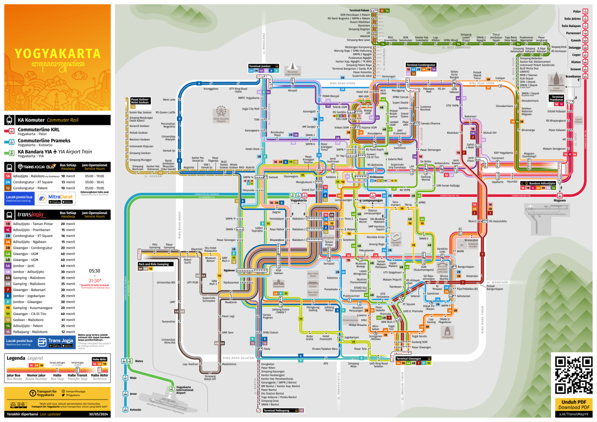 Mapa autobusů a vlaků Yogyakarta