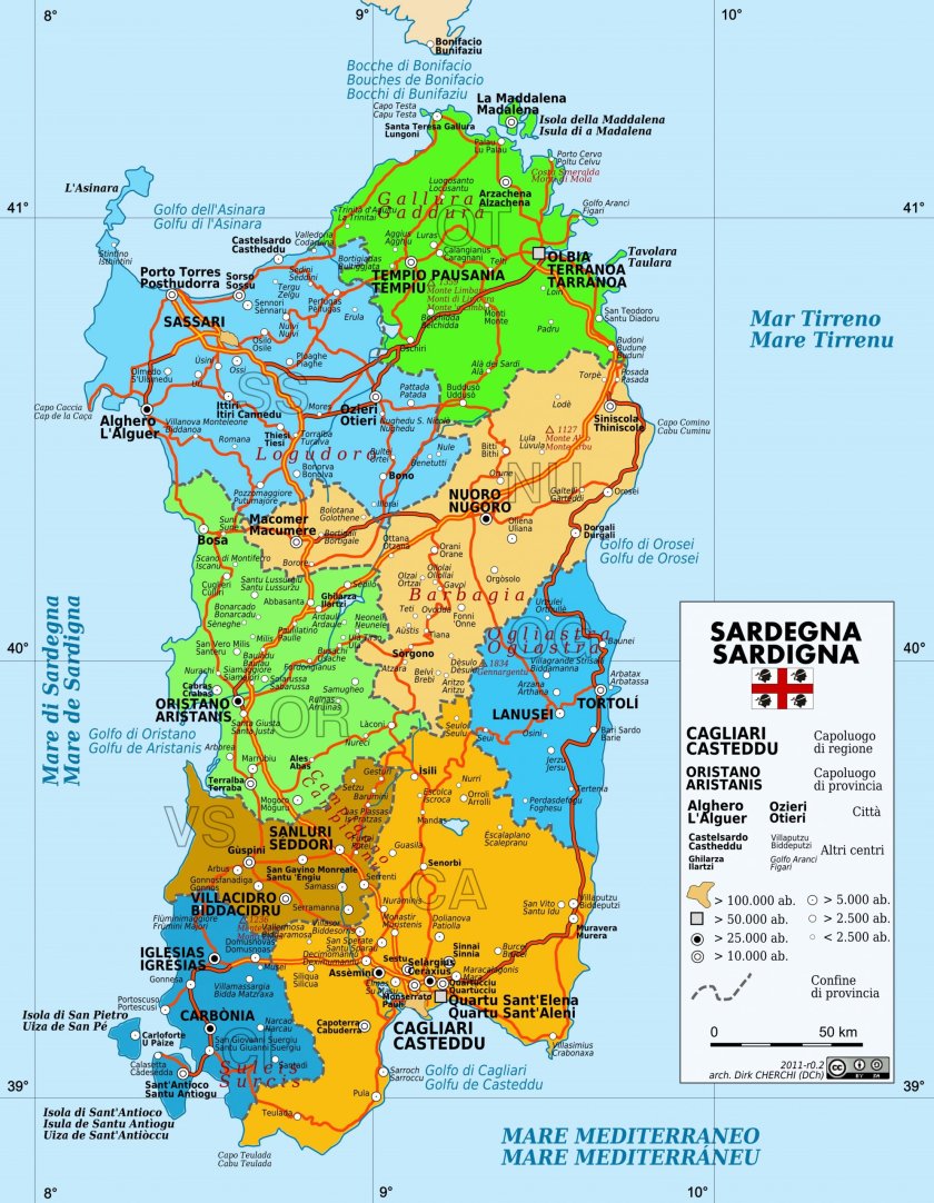 Sardinie - mapa (online i offline) | Cestujlevne.com