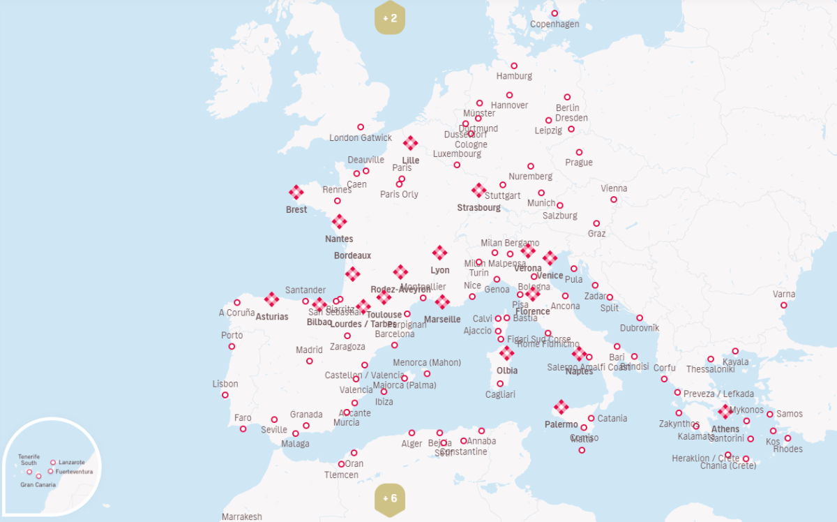 Mapa destinací Volotea