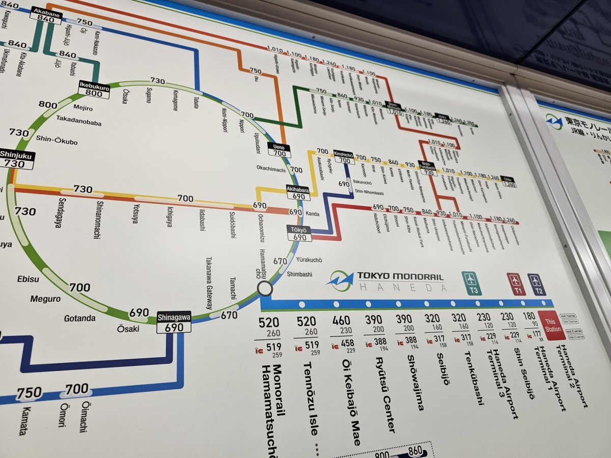 Mapa jízdného Monorail + vlaky JR