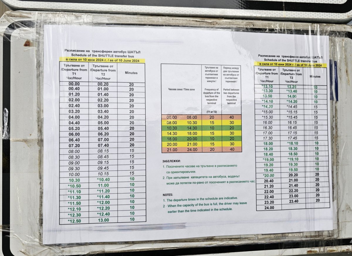 Jízdní řád kyvadlového busu mezi terminály