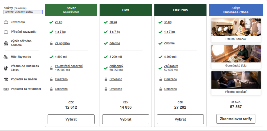 Tarify ekonomické třídy Emirates